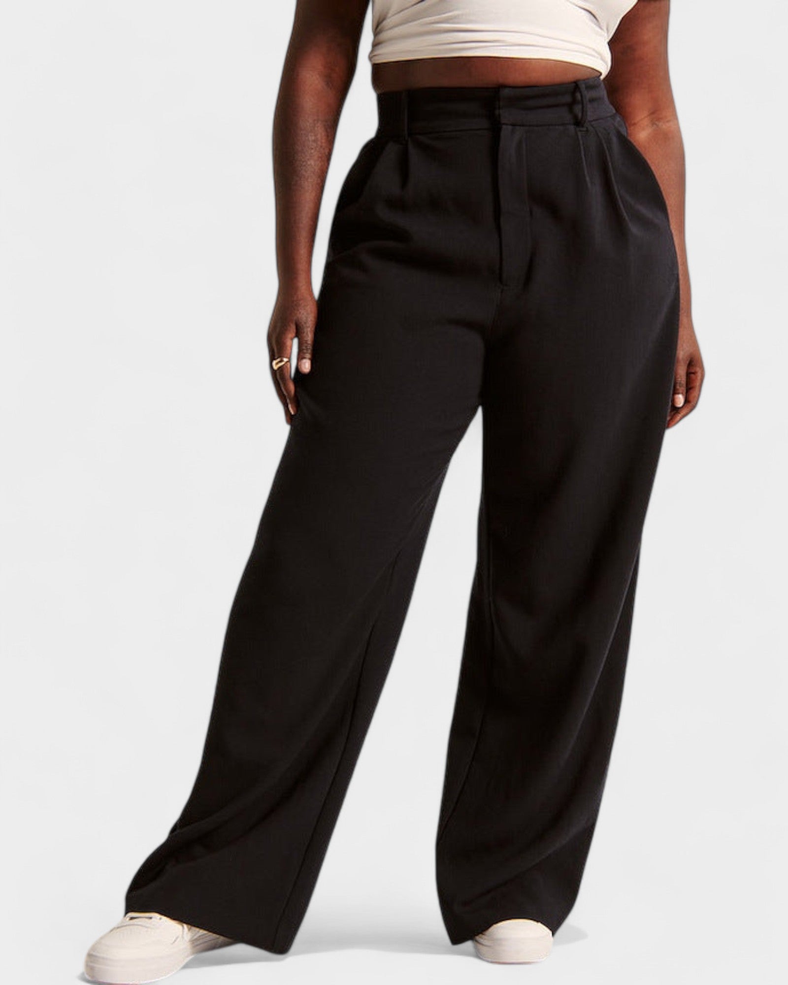 High-Waist Wide-Leg Trousers with Pockets