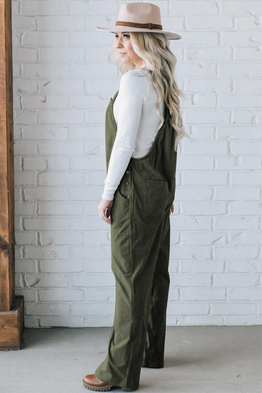 Gray Morn Solid Pocketed Loose Fit Corduroy Overall