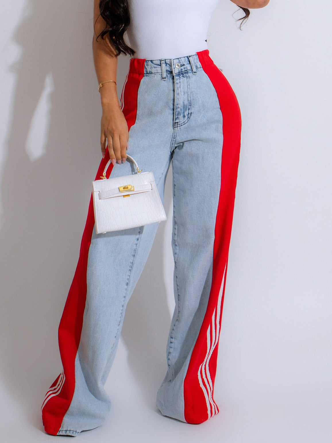 High-Waist Straight Leg Denim Trousers