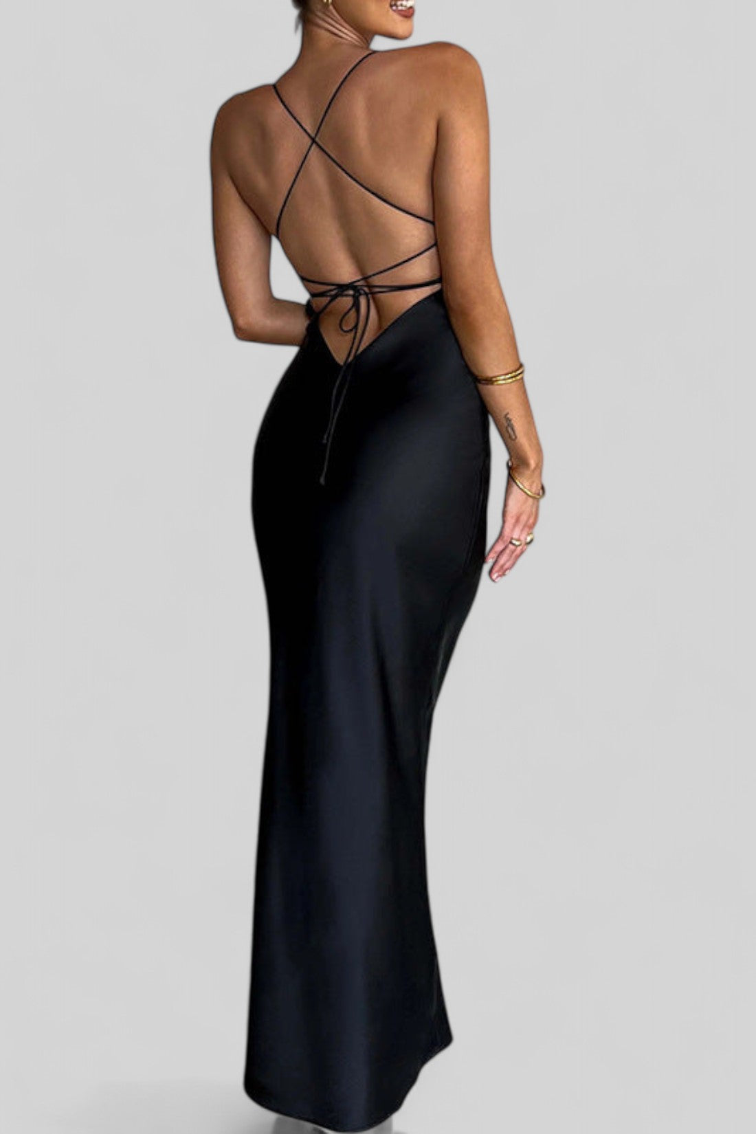 Backless Lace-Up Satin Dress