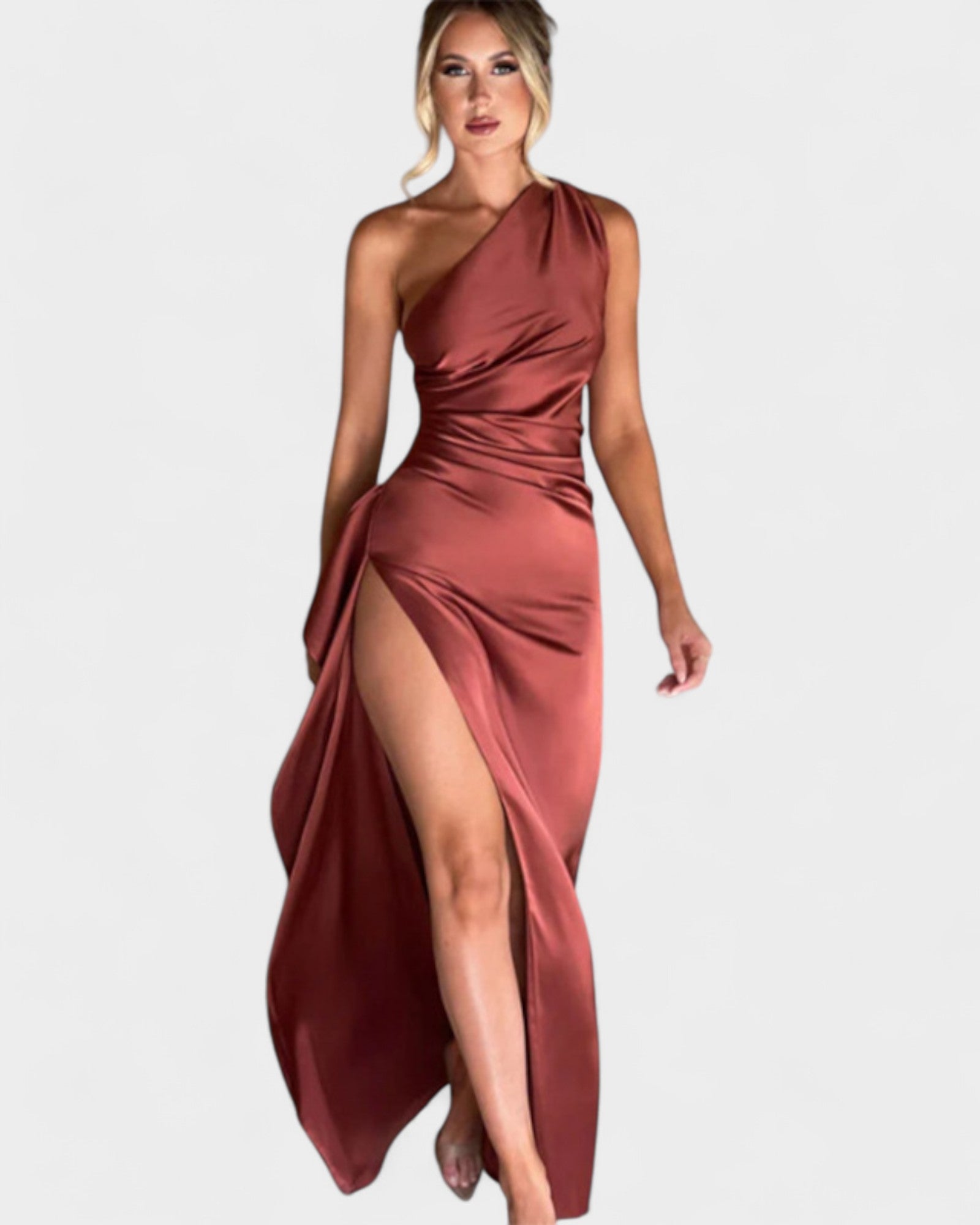 One-Shoulder Backless Satin Dress