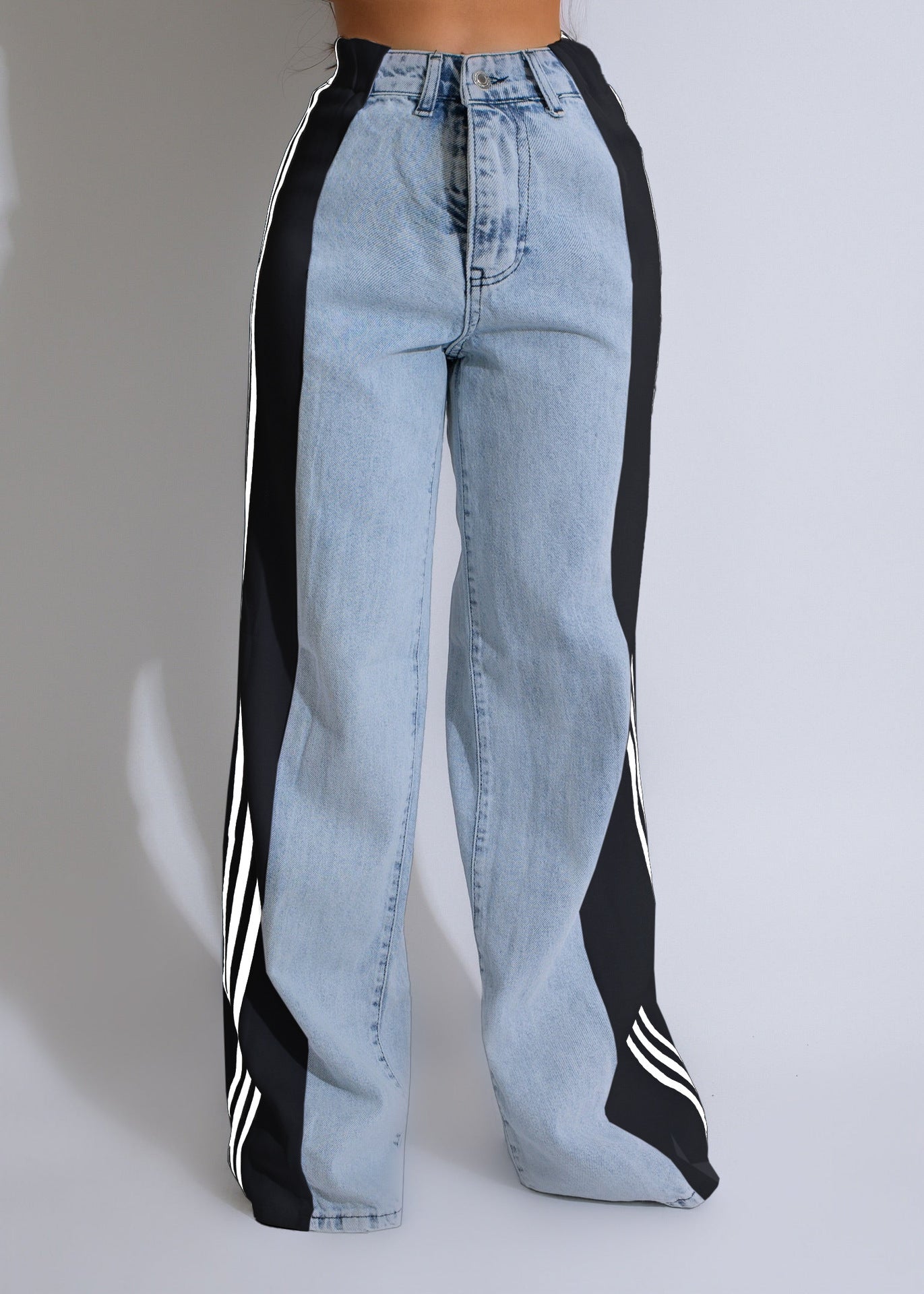 High-Waist Straight Leg Denim Trousers