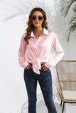 Solid Color Satin Long Sleeve Blouse