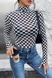 Bold Checkered High Neck Bodysuit