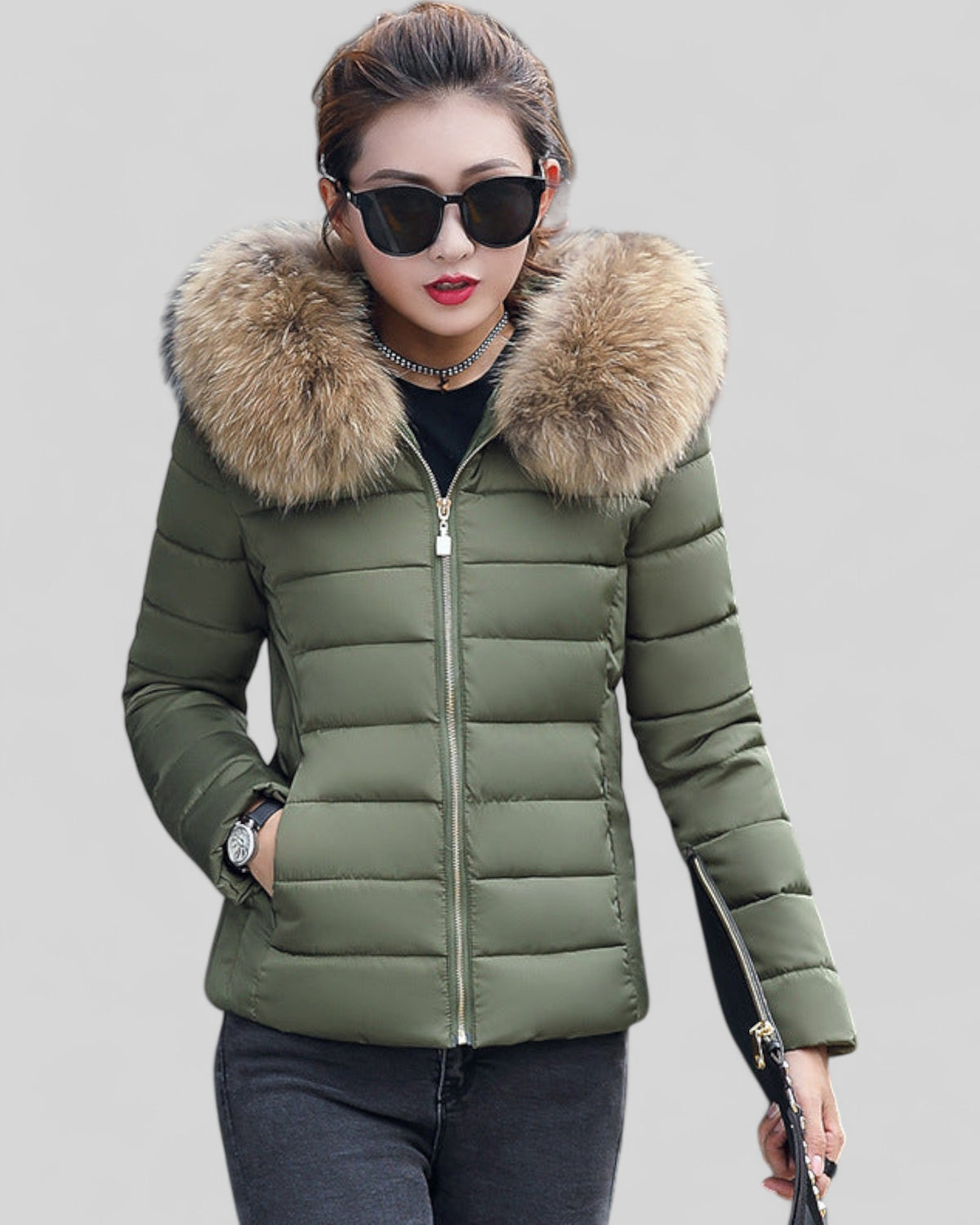 Slim Padded Jacket with Fur Hood