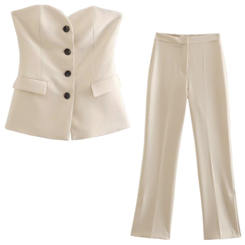 Fold-Top Vest and Split Pants Set