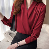 Long Sleeve V-Neck Satin Blouse