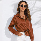 Solid Color Satin Long Sleeve Blouse