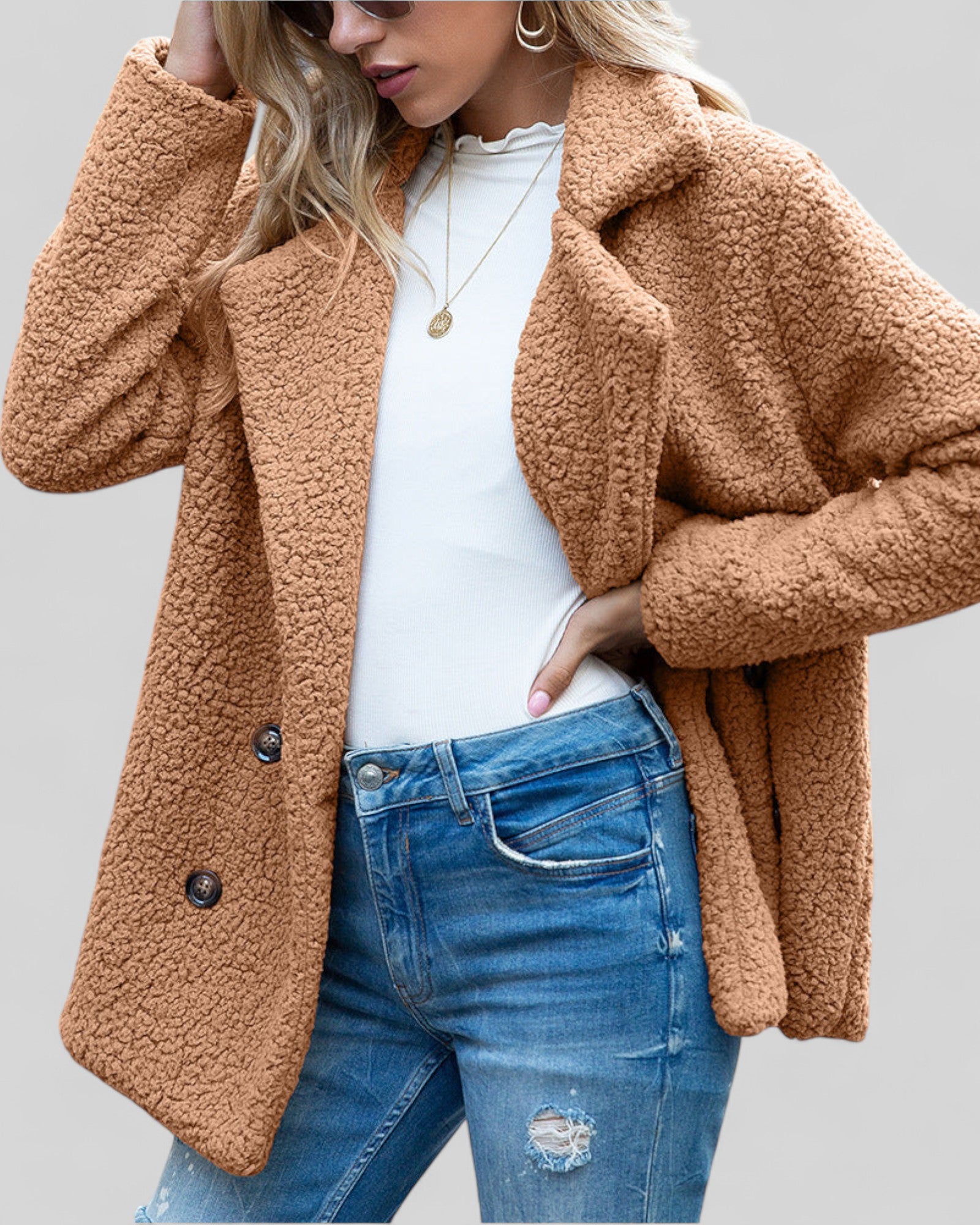 Elegant Lapel Fluffy Coat