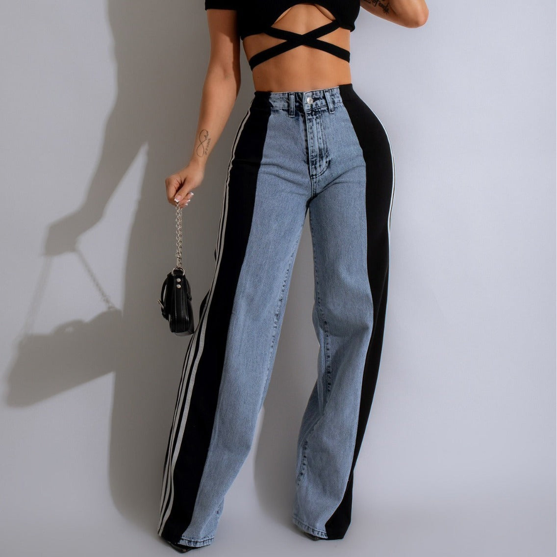 High-Waist Straight Leg Denim Trousers