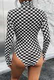 Bold Checkered High Neck Bodysuit