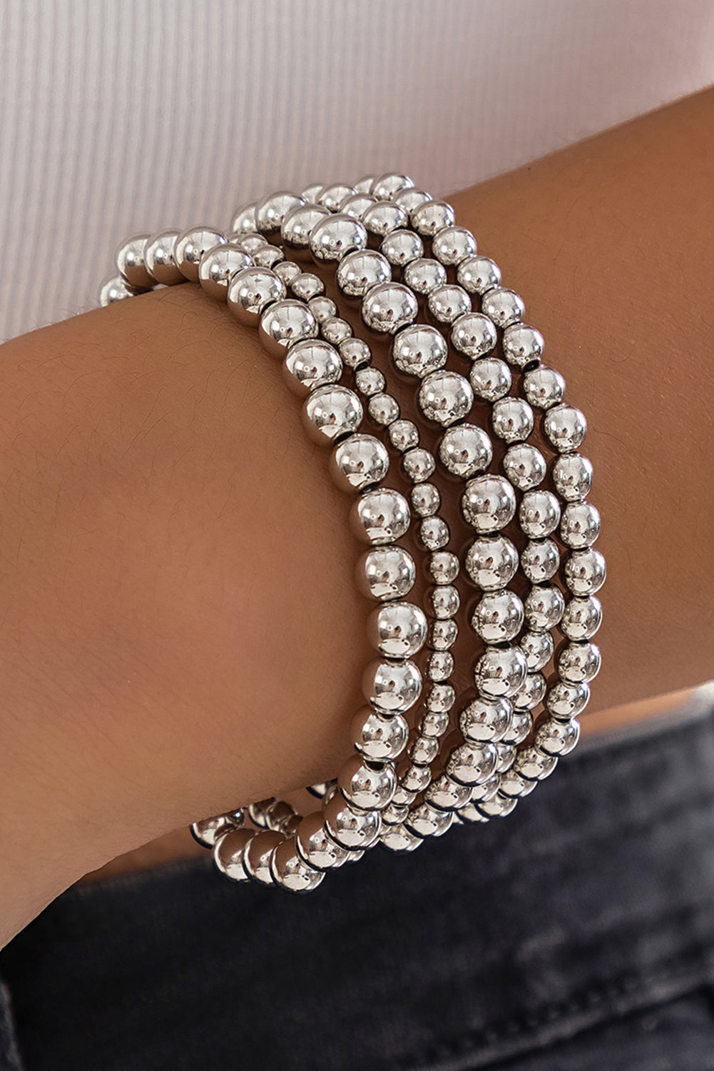 Silvery Beaded Bracelet Set