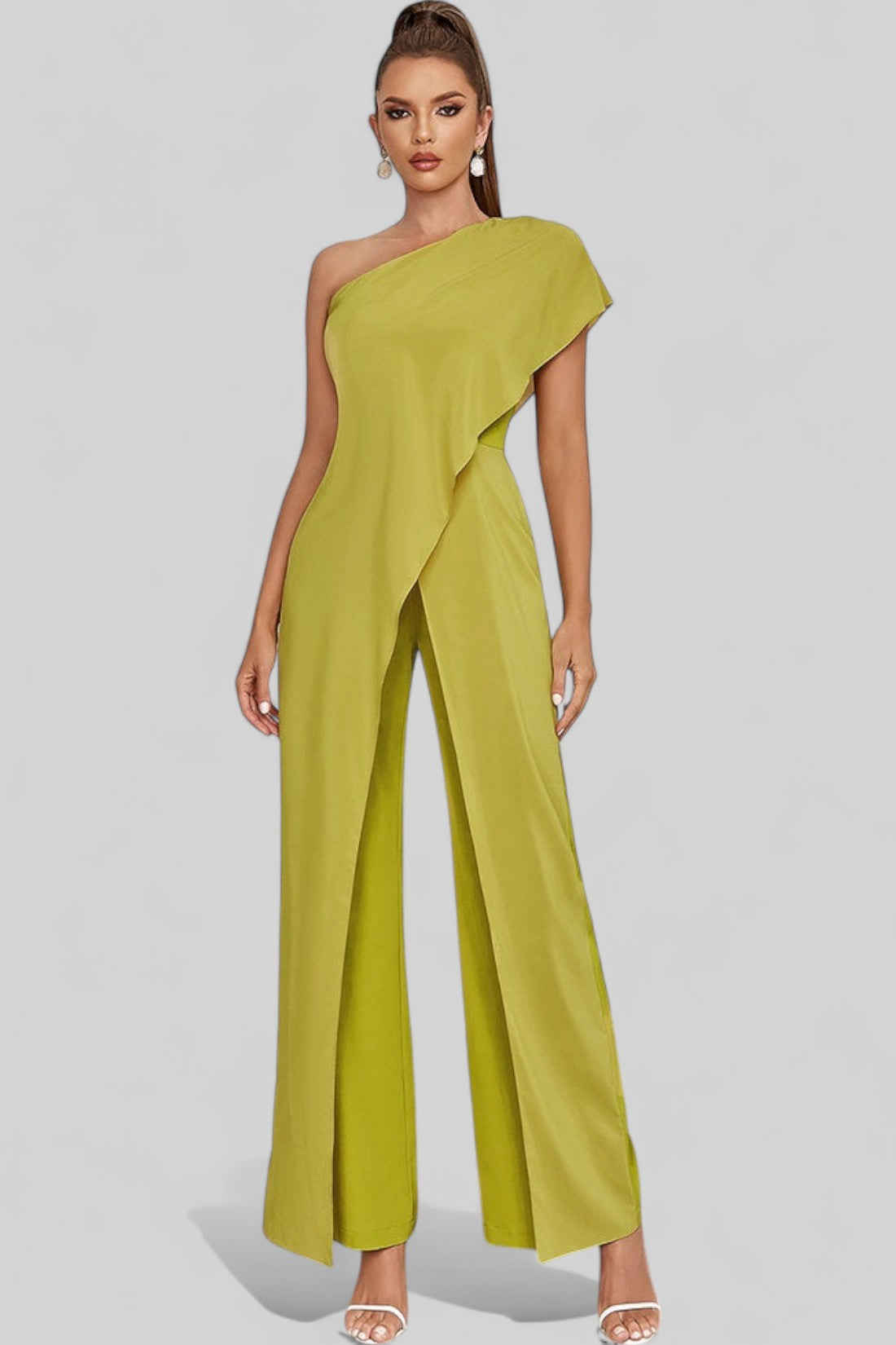 Olive Green One-Shoulder Ruffled Jumpsuit