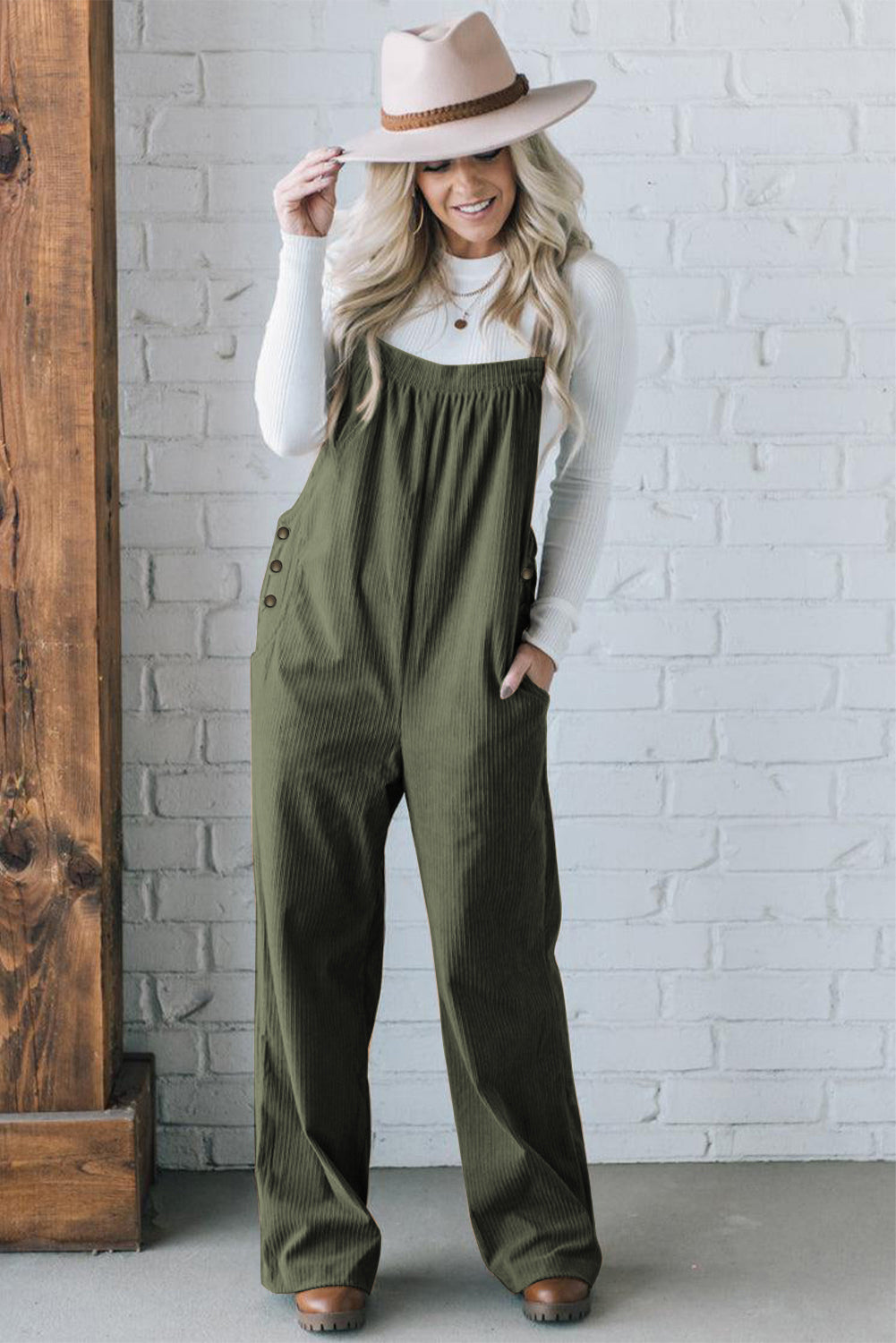 Gray Morn Solid Pocketed Loose Fit Corduroy Overall