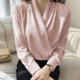 Long Sleeve V-Neck Satin Blouse