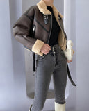 Chic Faux Fur Leather Coat