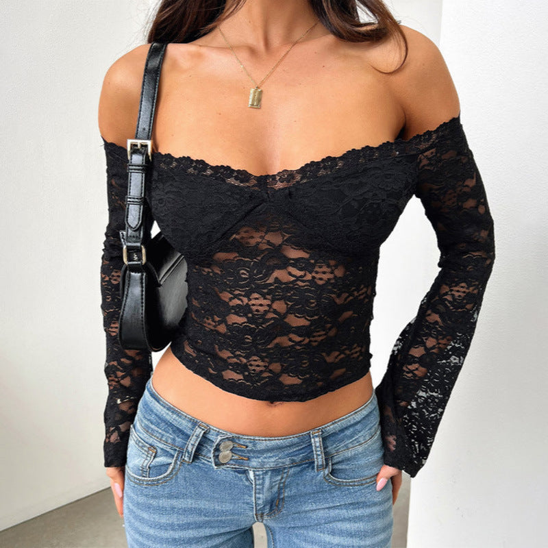 Lace Off-Shoulder Long Sleeve Top