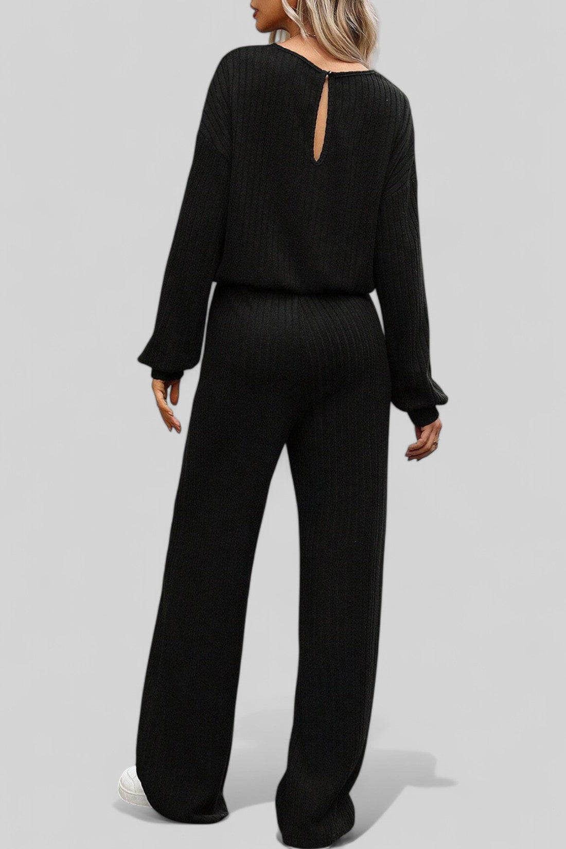 Ribbed Knit Jumpsuit with Keyhole Back