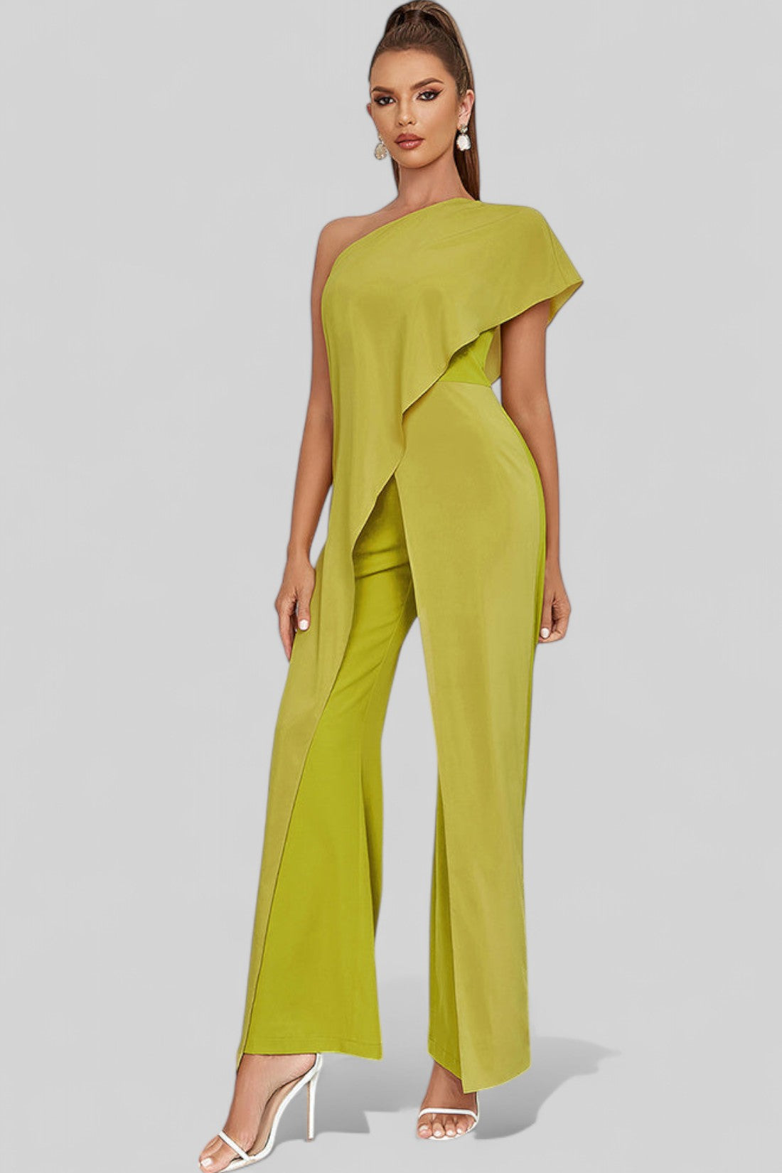 Olive Green One-Shoulder Ruffled Jumpsuit