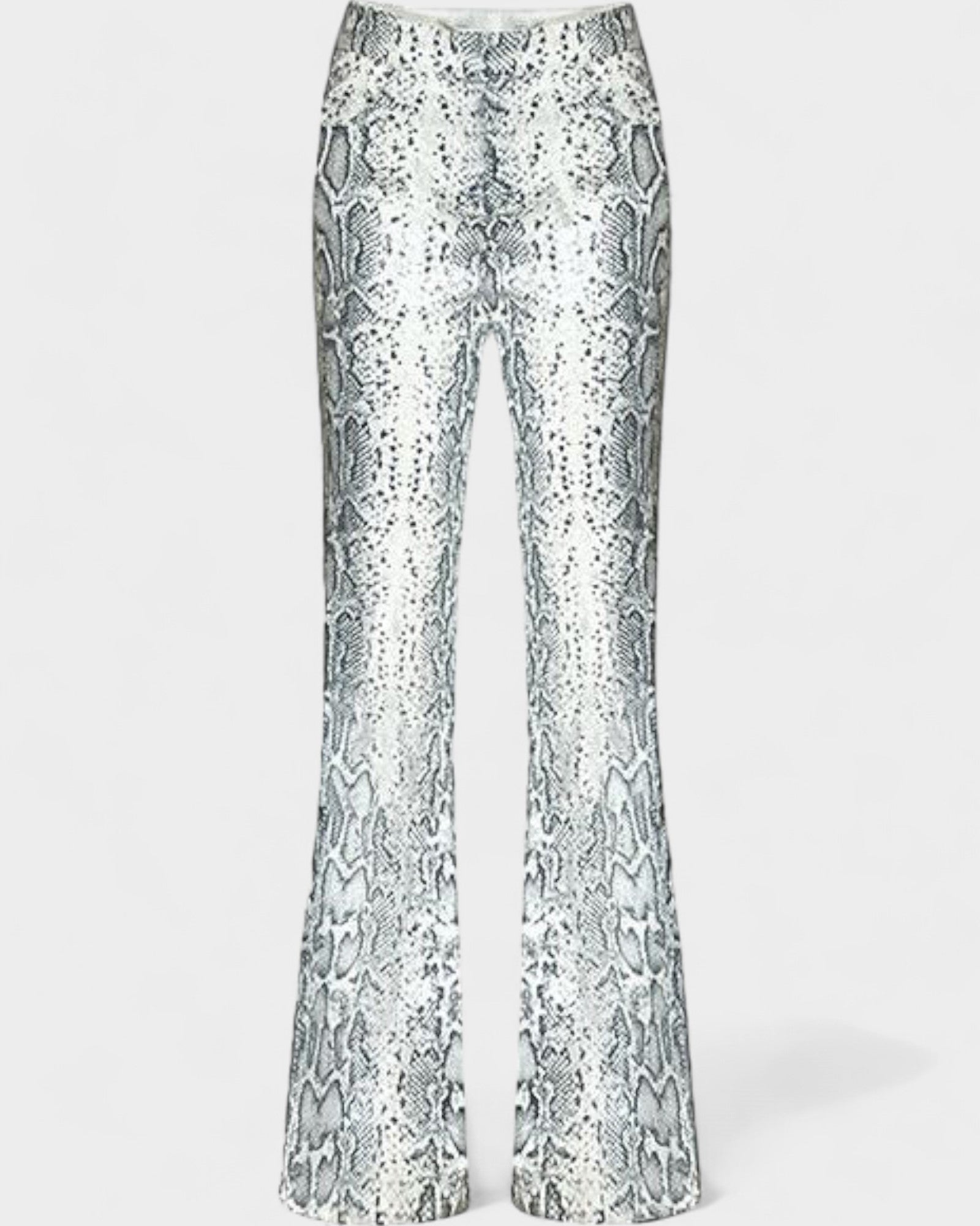 Snake Print Sequin Flare Pants