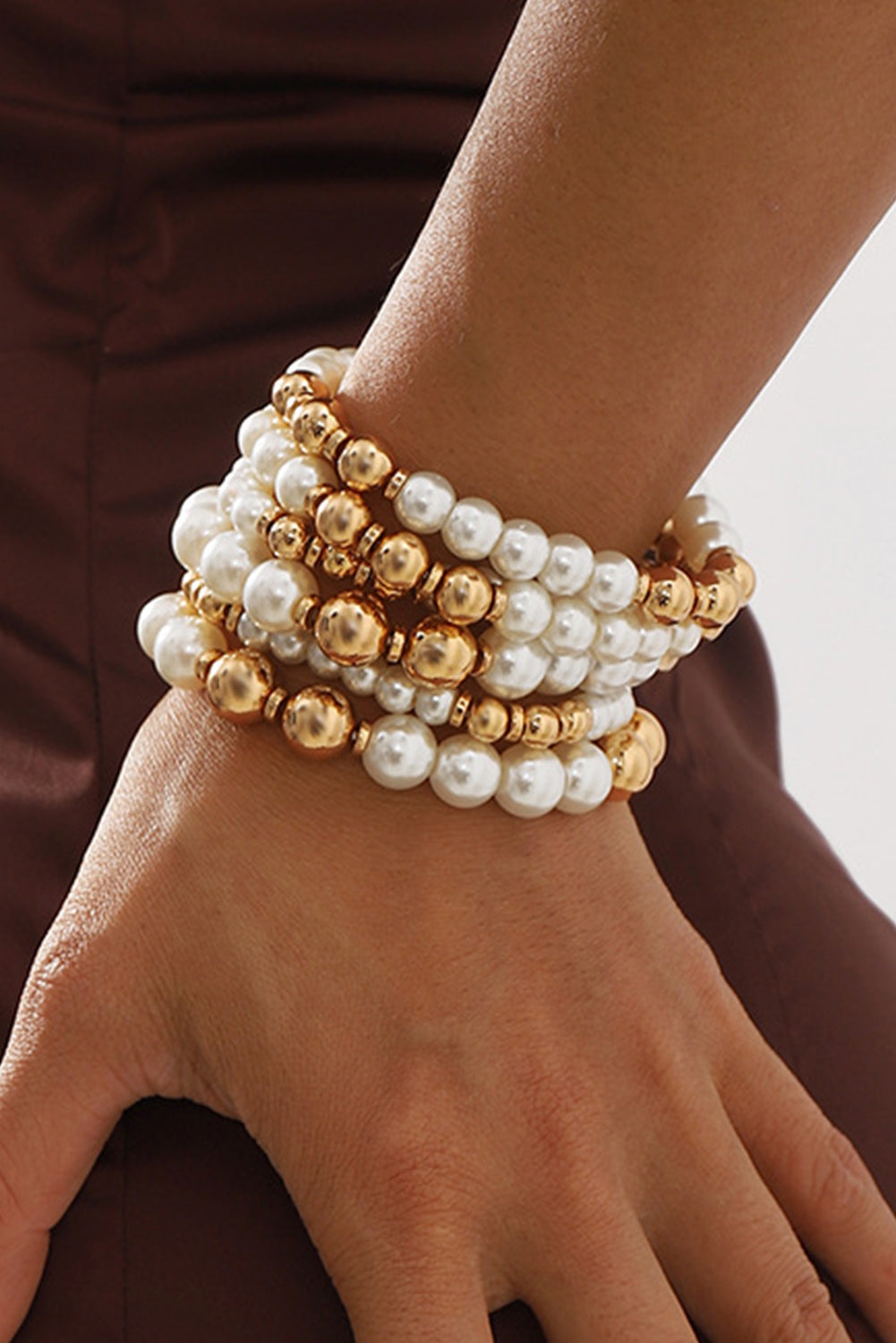 White Pearl Beaded Bracelet Set