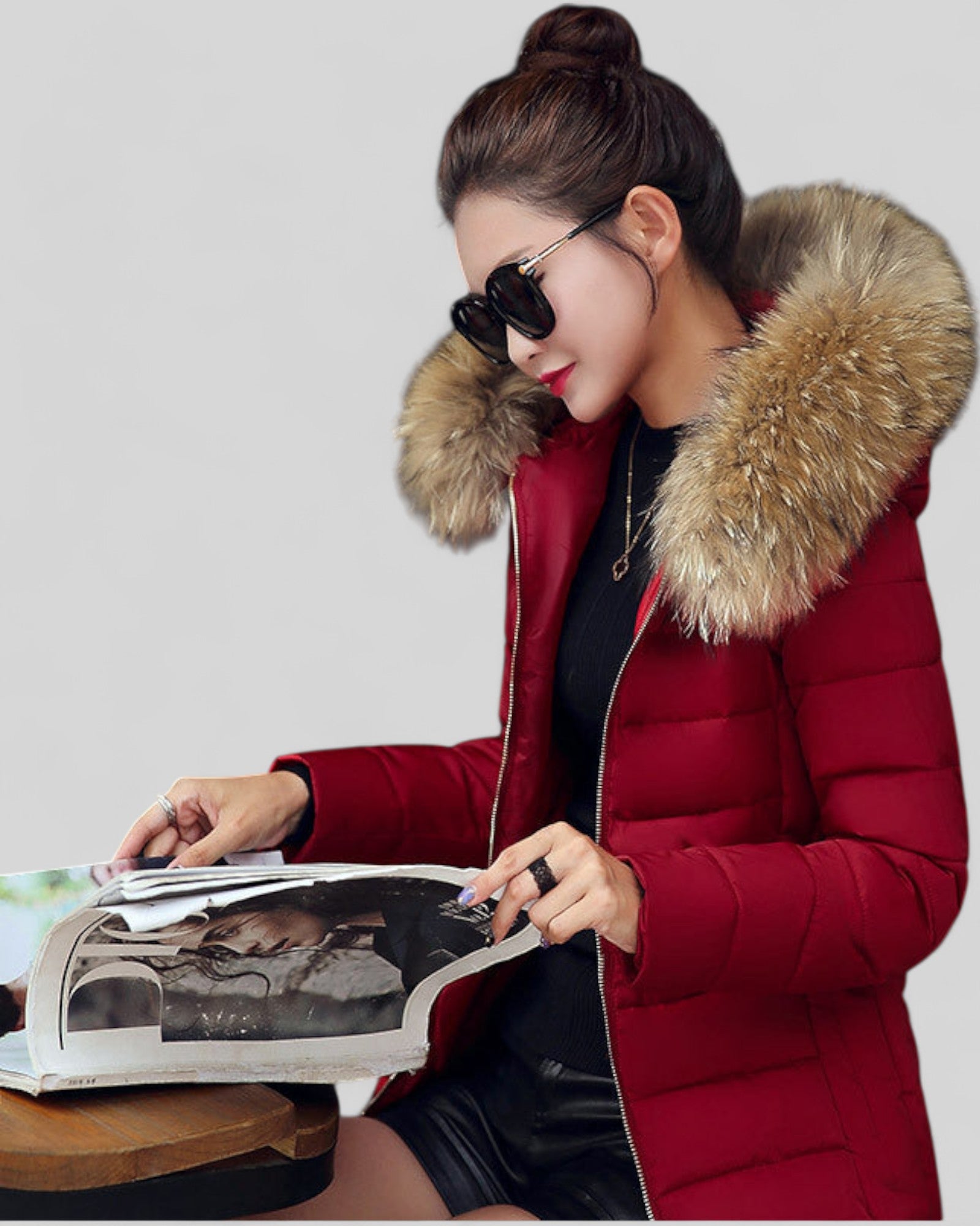 Slim Padded Jacket with Fur Hood