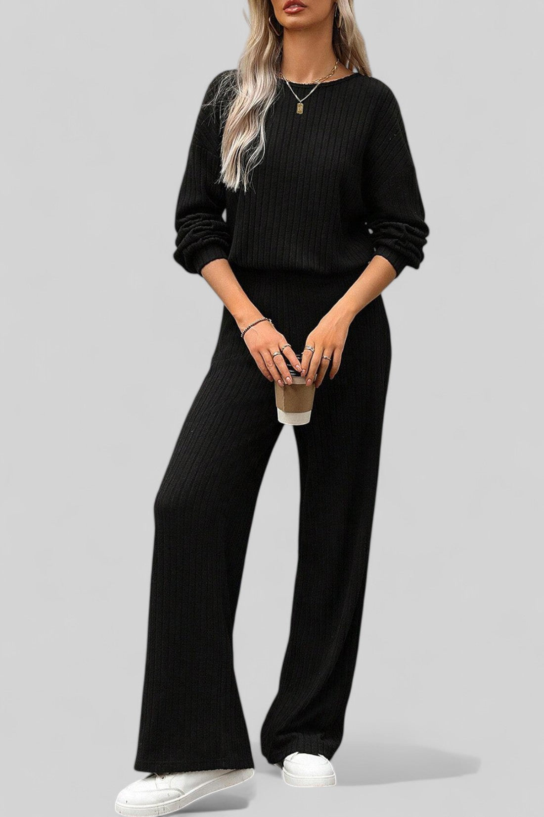 Ribbed Knit Jumpsuit with Keyhole Back