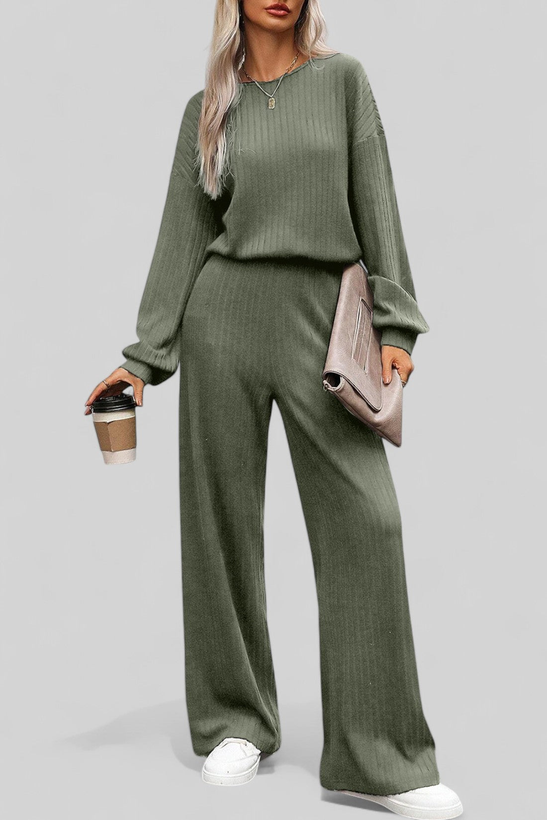 Ribbed Knit Jumpsuit with Keyhole Back