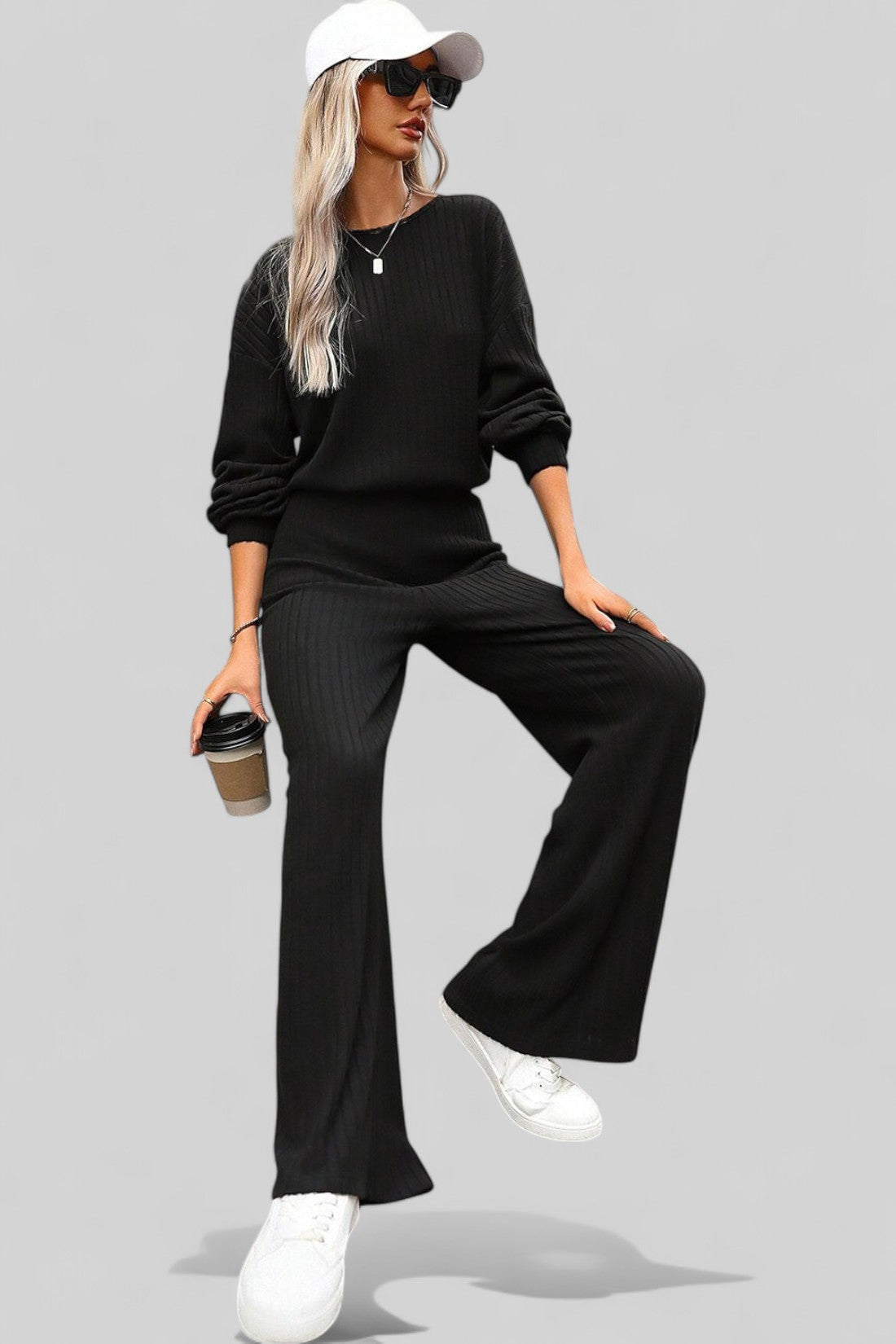 Ribbed Knit Jumpsuit with Keyhole Back