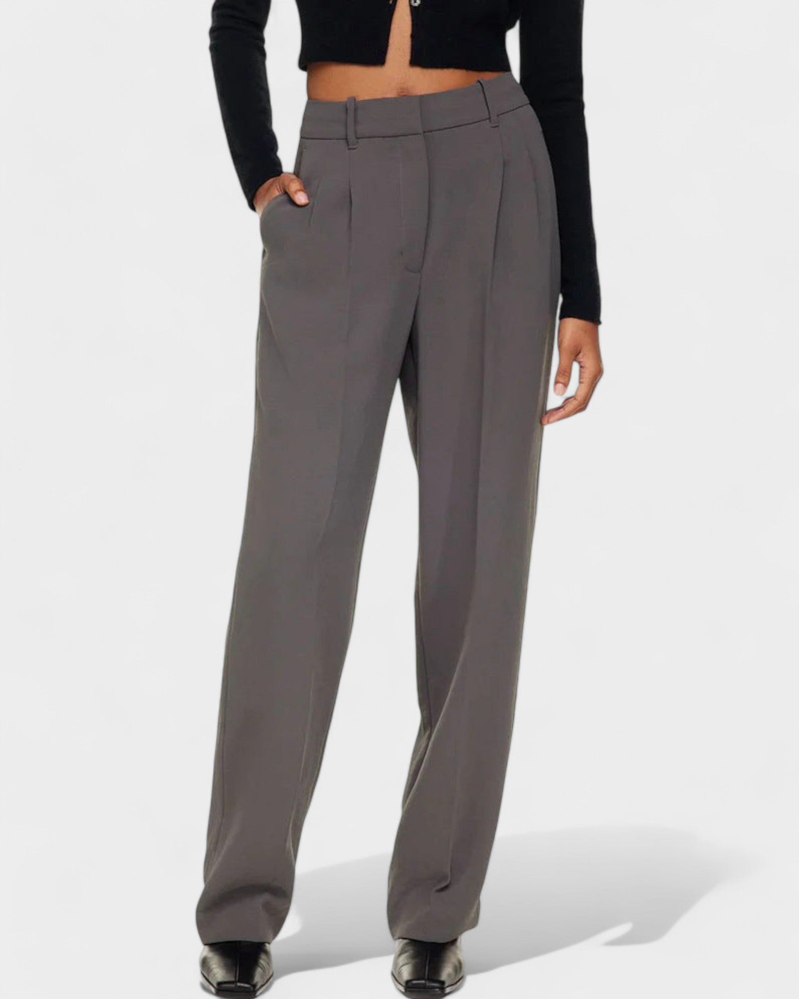 High-Waist Wide-Leg Trousers with Pockets