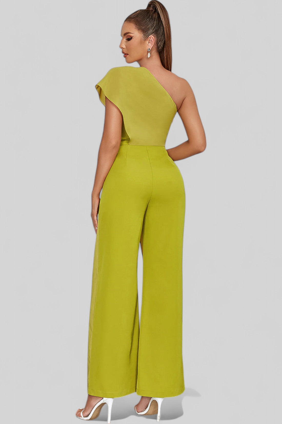 Olive Green One-Shoulder Ruffled Jumpsuit