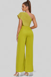 Olive Green One-Shoulder Ruffled Jumpsuit