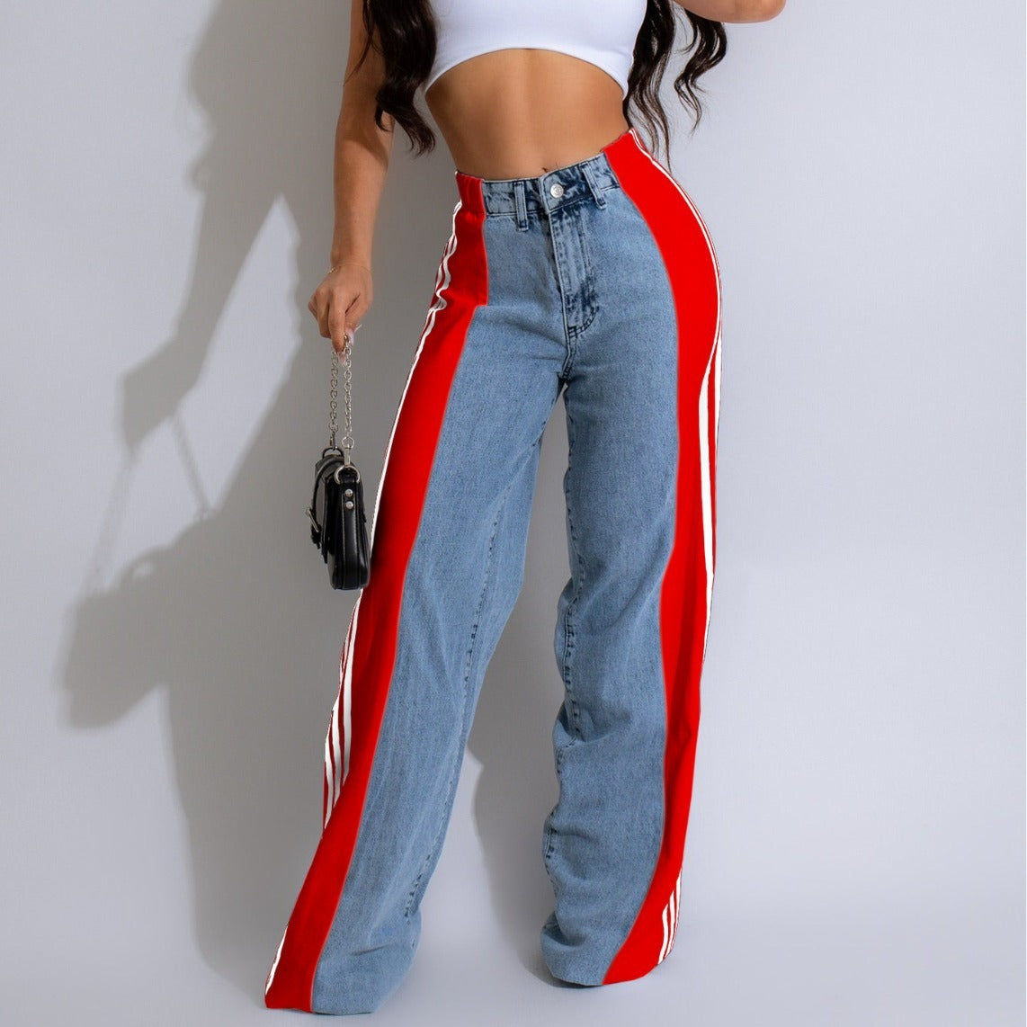 High-Waist Straight Leg Denim Trousers