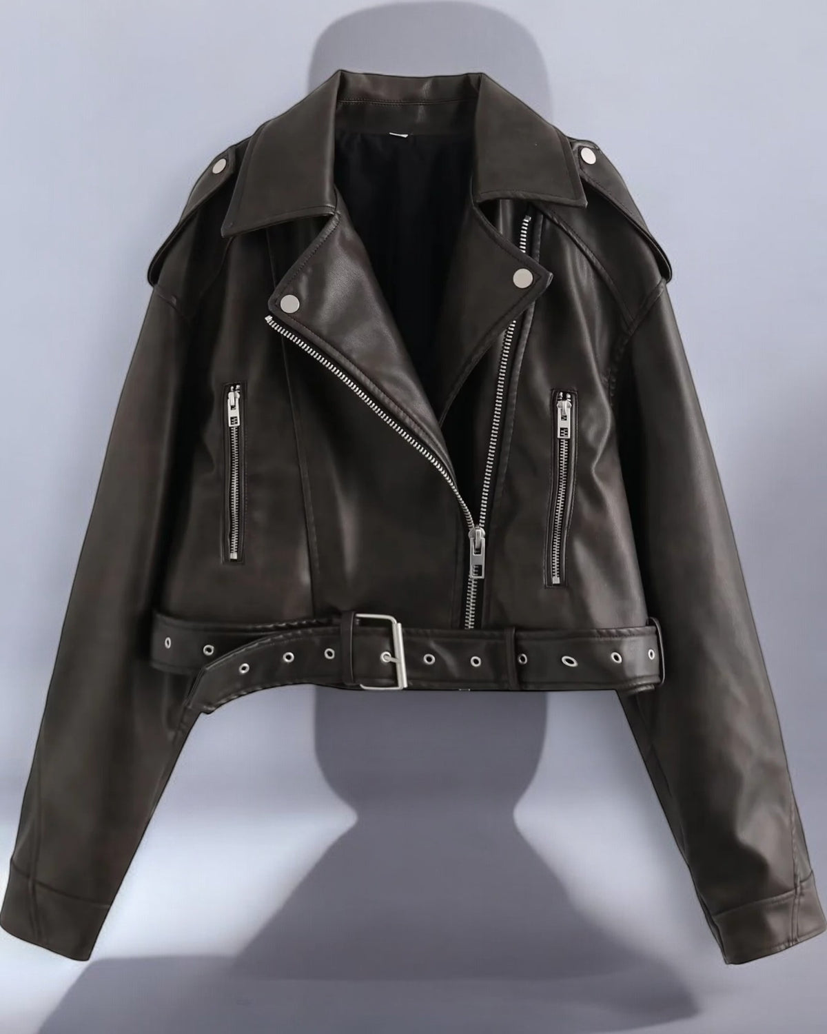 Two-Tone Leather Statement Coat