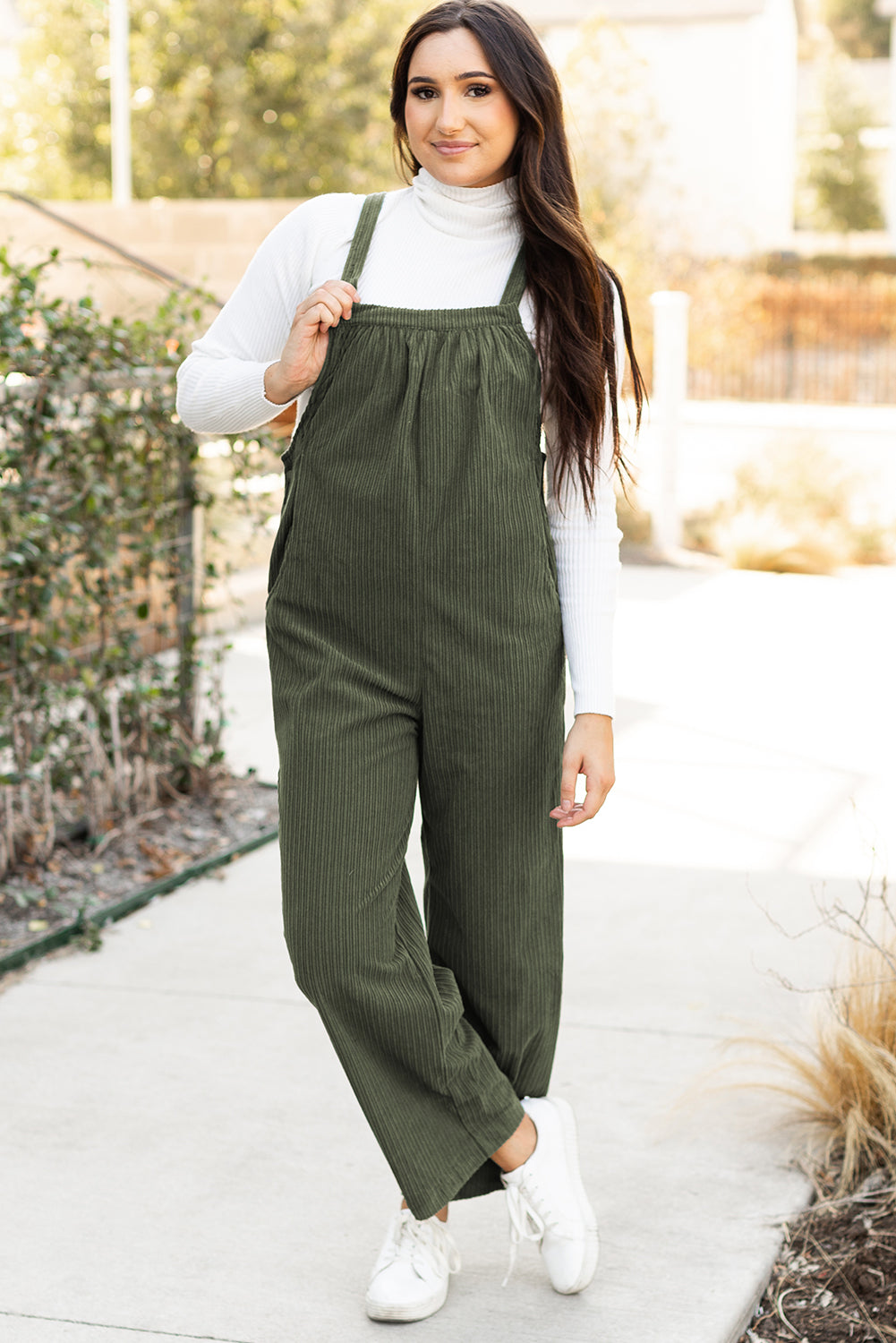 Gray Morn Solid Pocketed Loose Fit Corduroy Overall