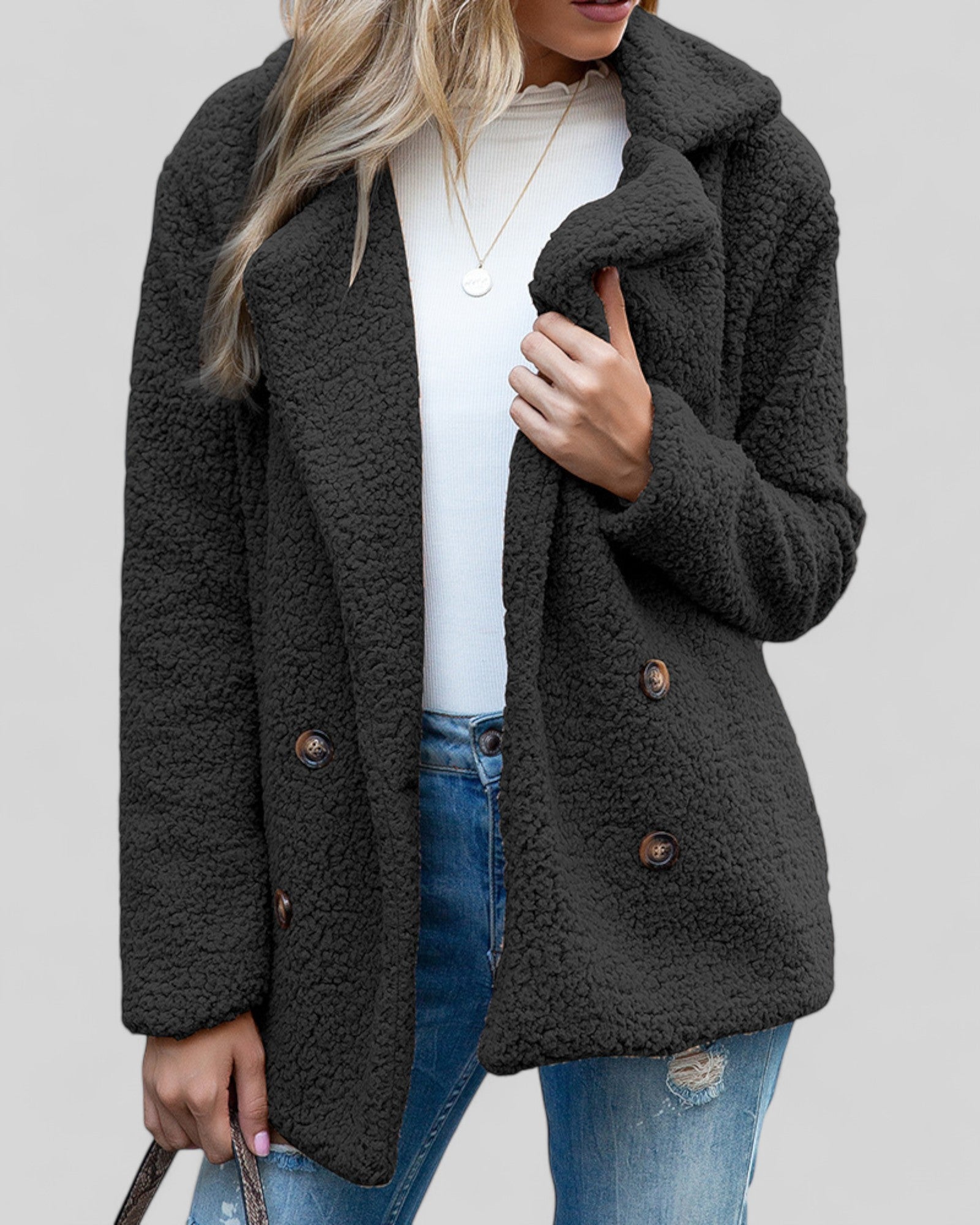 Elegant Lapel Fluffy Coat