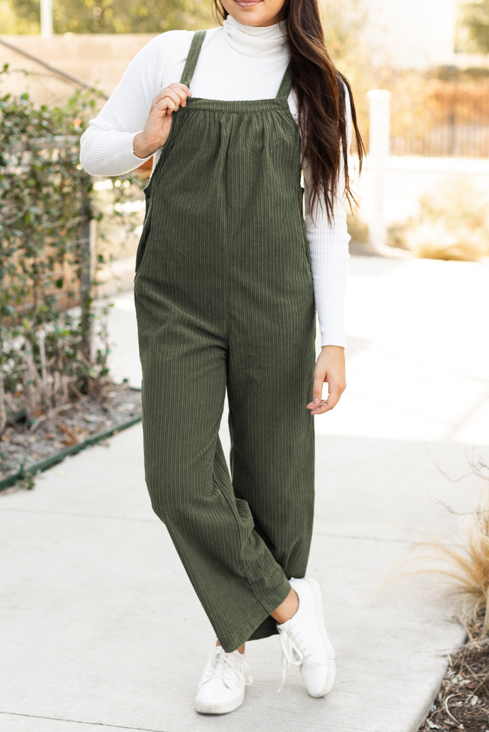 Gray Morn Solid Pocketed Loose Fit Corduroy Overall