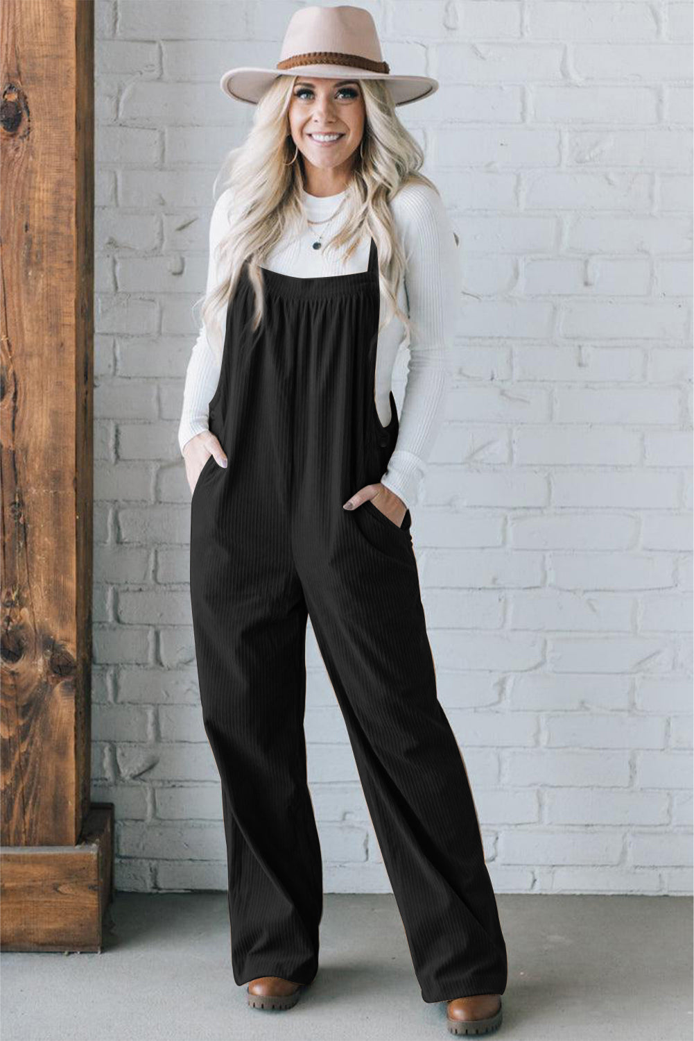 Gray Morn Solid Pocketed Loose Fit Corduroy Overall