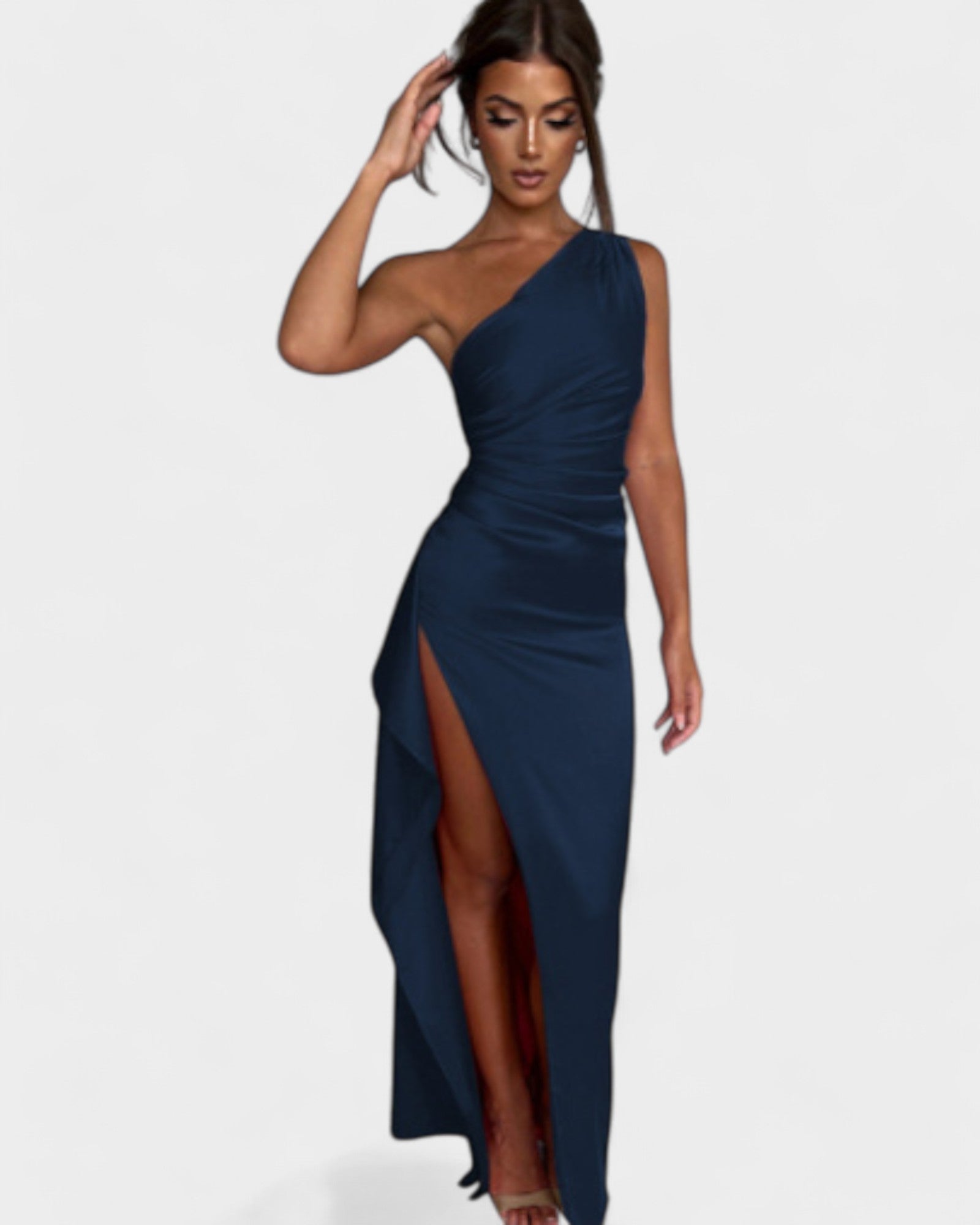 One-Shoulder Backless Satin Dress