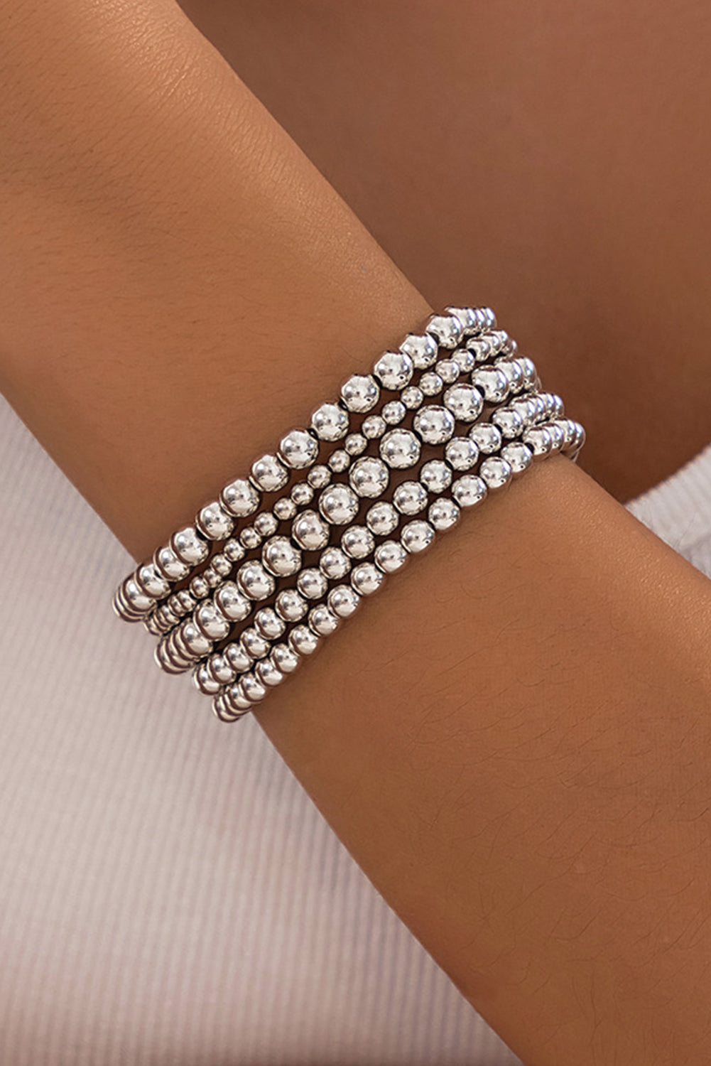 Silvery Beaded Bracelet Set