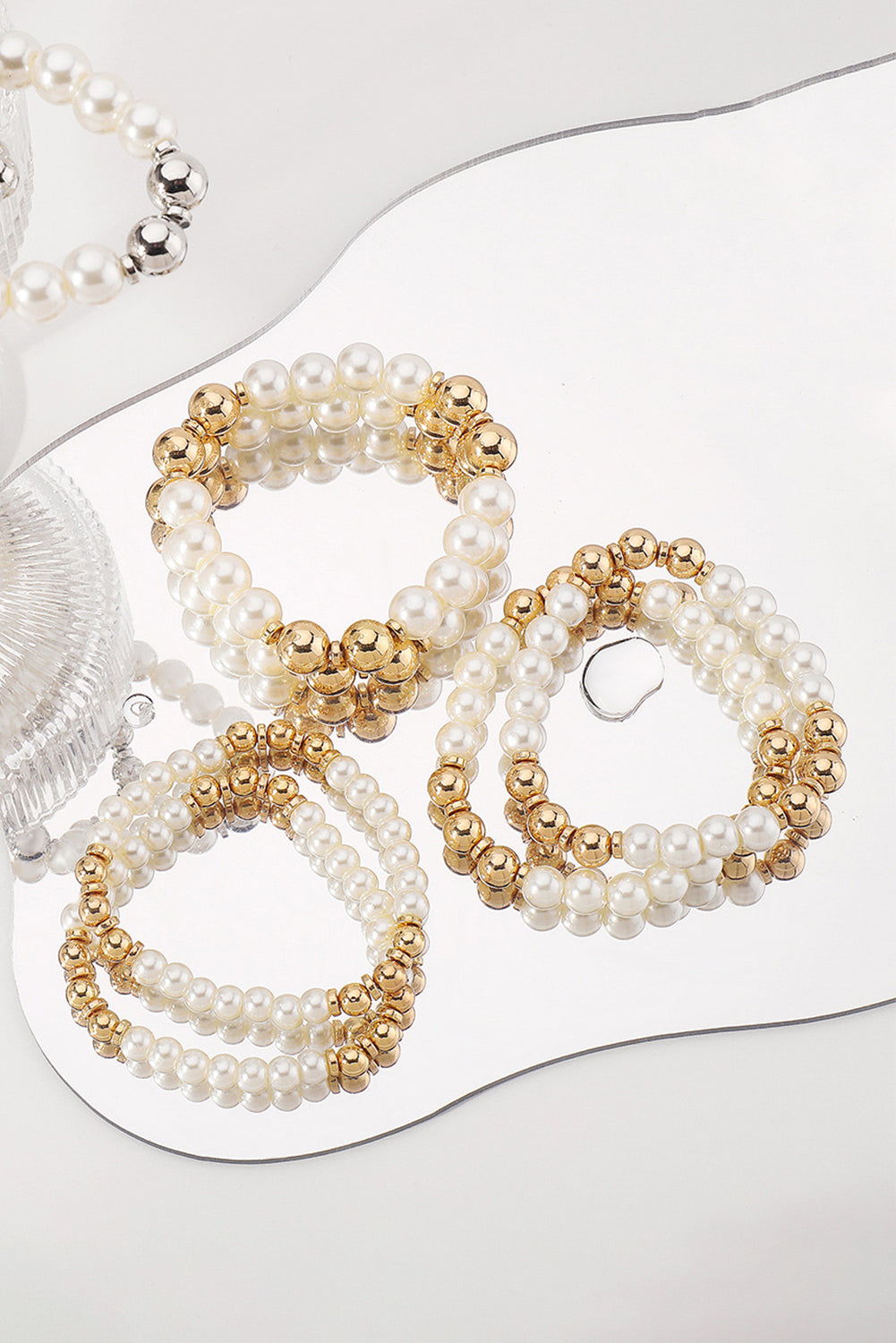 White Pearl Beaded Bracelet Set