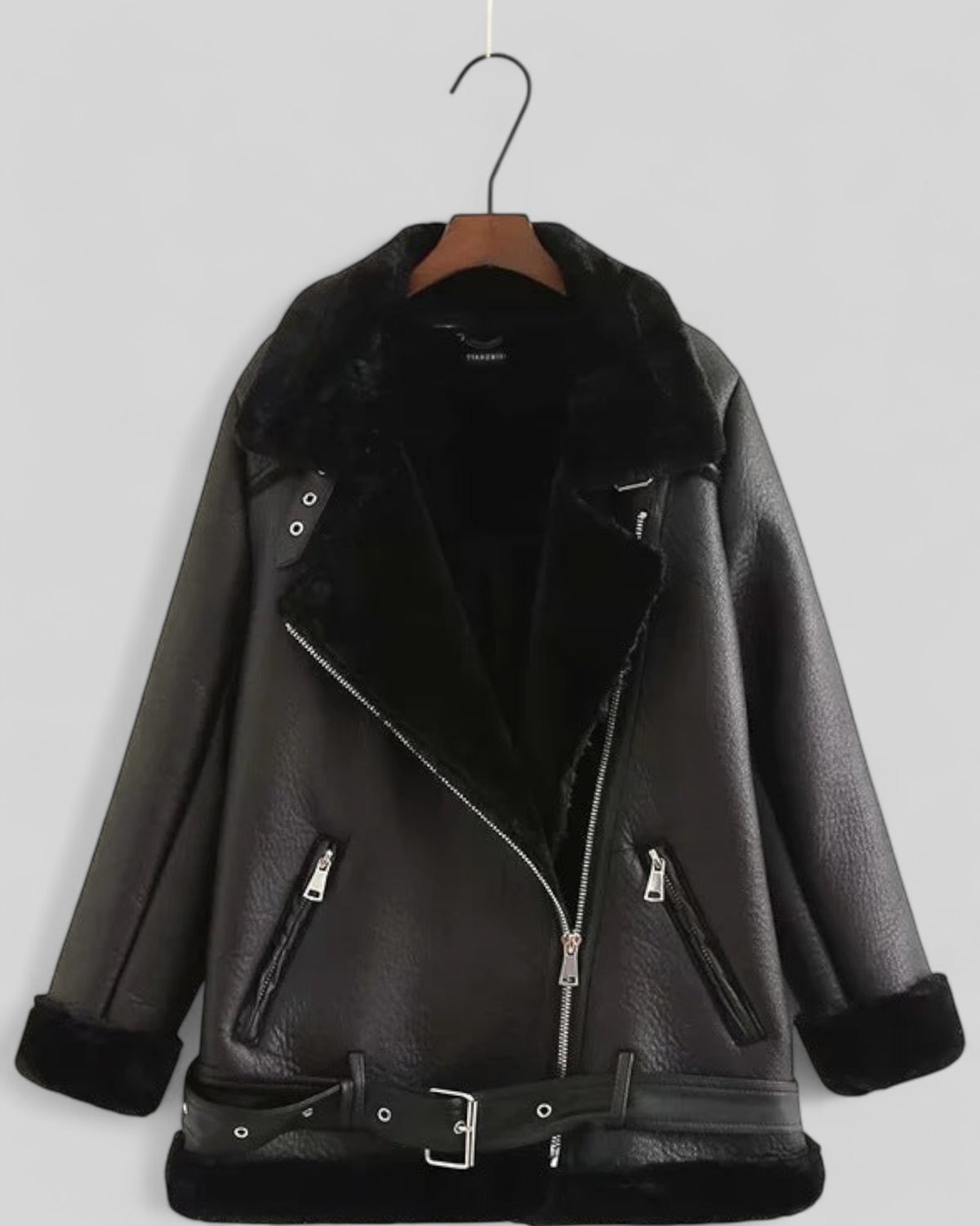 Trendy Belted Leather Jacket