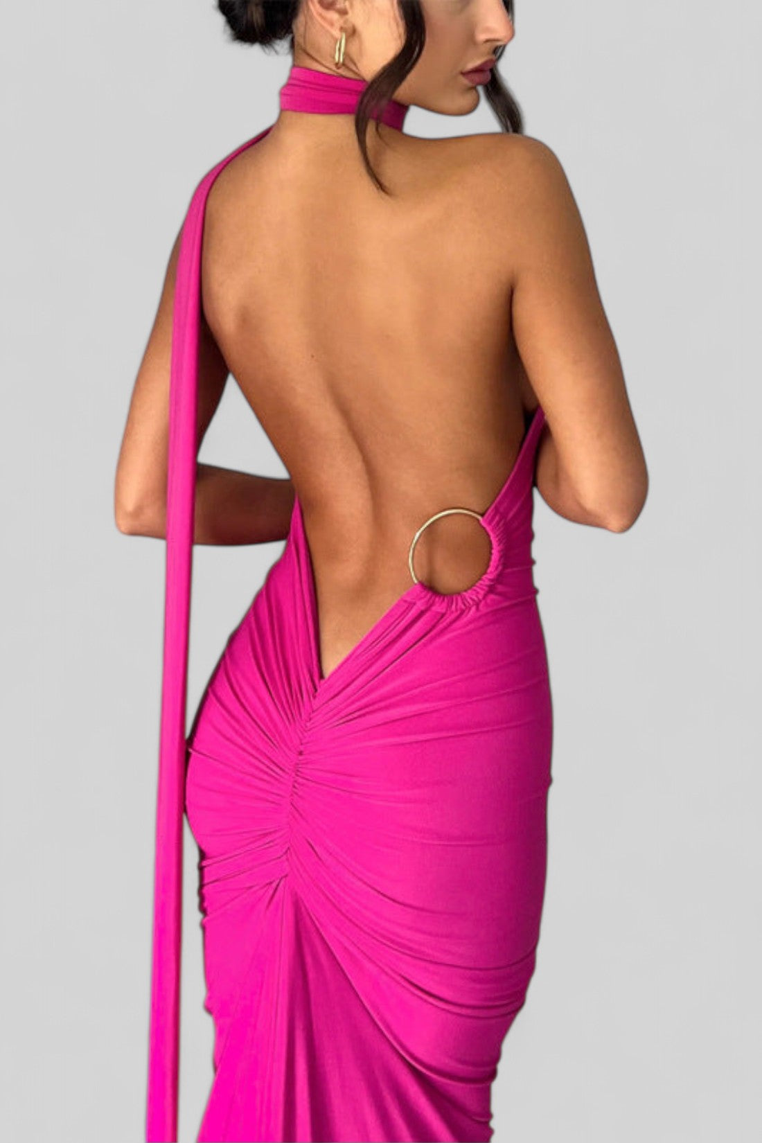 Sexy Backless Pleated Slim-Fit Dress