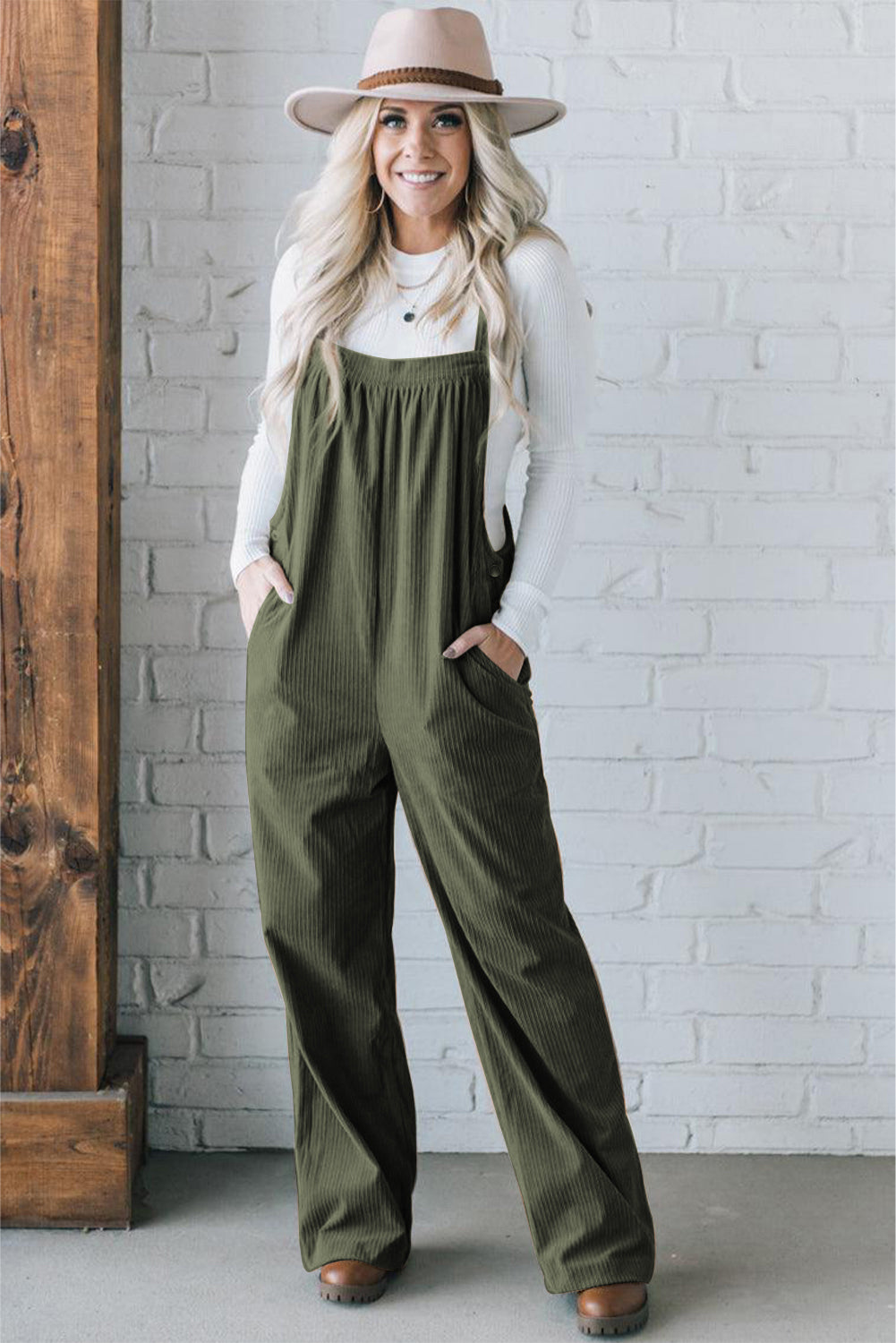 Gray Morn Solid Pocketed Loose Fit Corduroy Overall