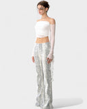 Snake Print Sequin Flare Pants