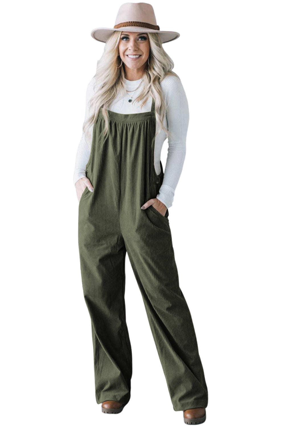 Gray Morn Solid Pocketed Loose Fit Corduroy Overall