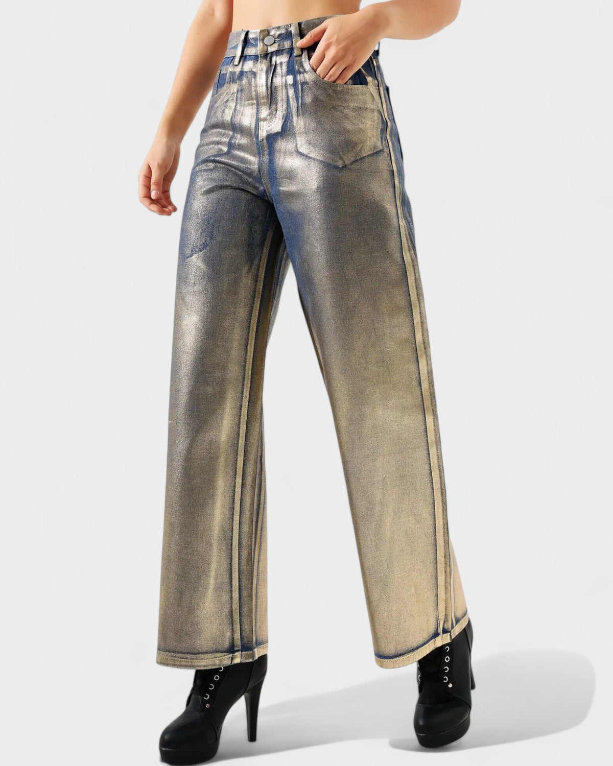 Bronzed High-Waist Straight Jeans