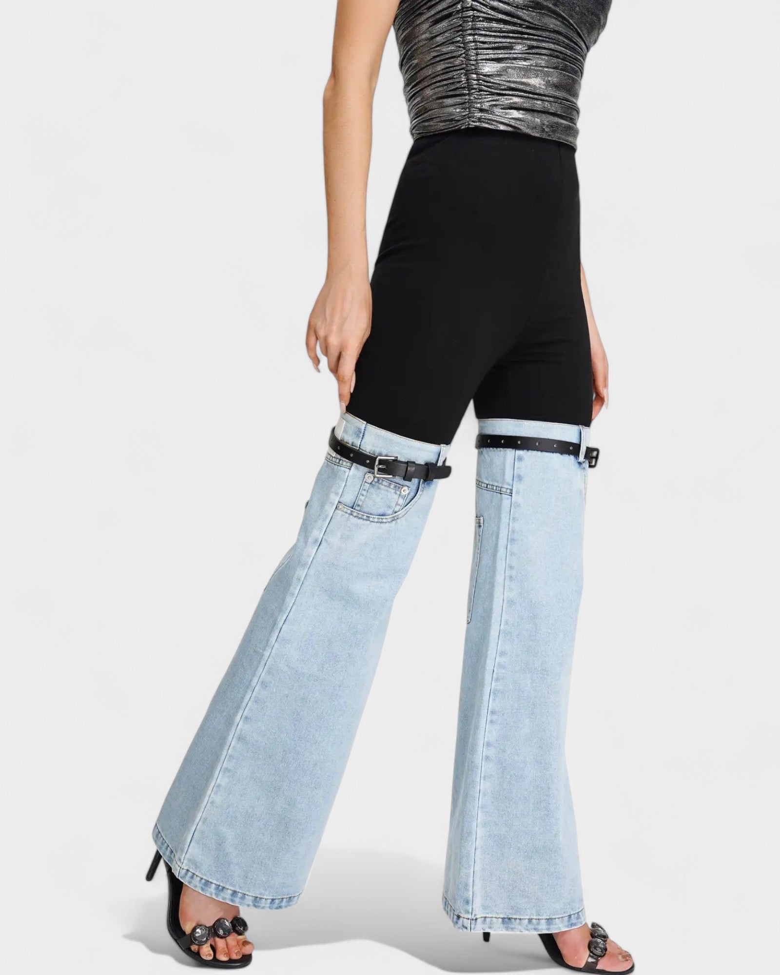 High-Waist Contrast Bootcut Jeans