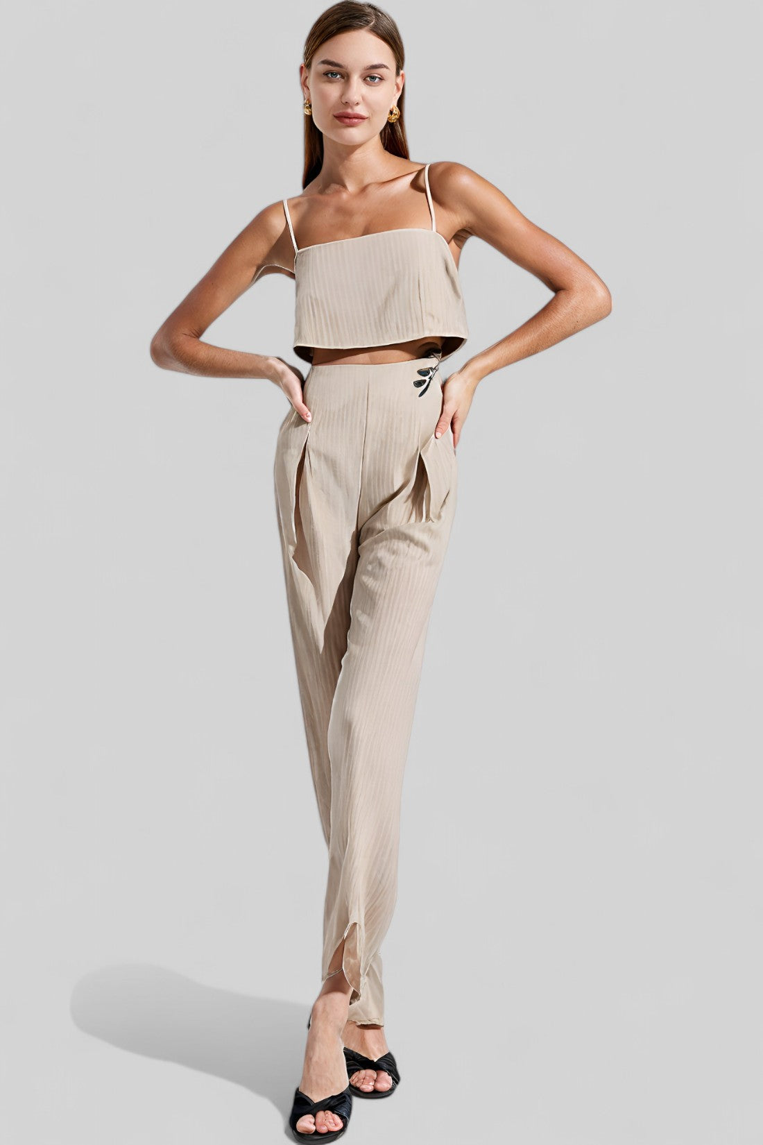 Sling Top and Hollow-Out Pants Set