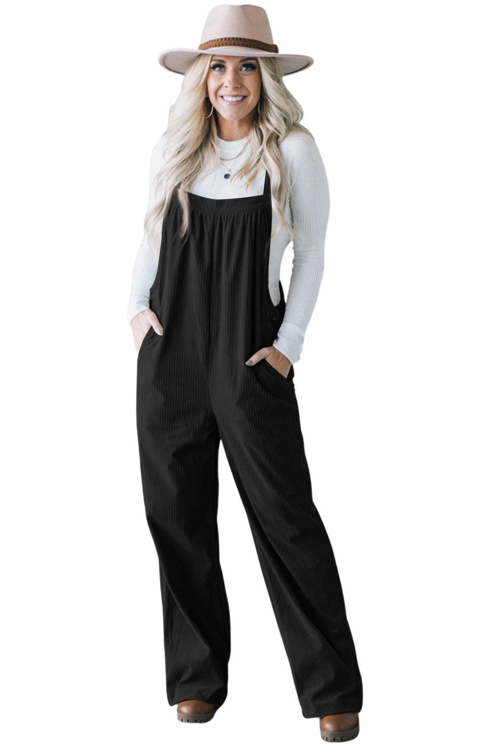 Gray Morn Solid Pocketed Loose Fit Corduroy Overall